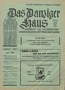 Das Danziger Haus : Amtsblatt des Hausbesitzer-Zweckverbandes der Freien Stadt Danzig, Jul. 1938, H. 7