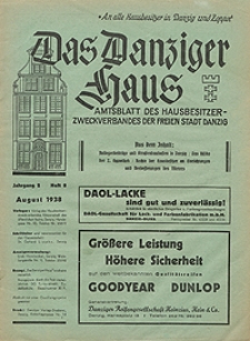 Das Danziger Haus : Amtsblatt des Hausbesitzer-Zweckverbandes der Freien Stadt Danzig, Aug. 1938, H. 8