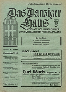Das Danziger Haus : Amtsblatt des Hausbesitzer-Zweckverbandes der Freien Stadt Danzig, Nov. 1938, H. 11
