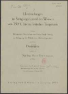Untersuchungen im Sättigungszustand des Wassers von 350° C bis zur kritischen Temperatur