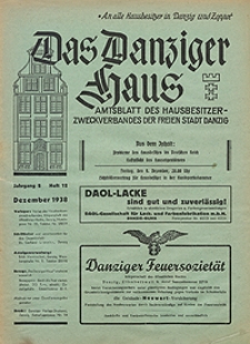 Das Danziger Haus : Amtsblatt des Hausbesitzer-Zweckverbandes der Freien Stadt Danzig, Dez. 1938, H. 12