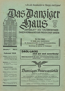 Das Danziger Haus : Amtsblatt des Hausbesitzer-Zweckverbandes der Freien Stadt Danzig, Febr. 1939, H. 2