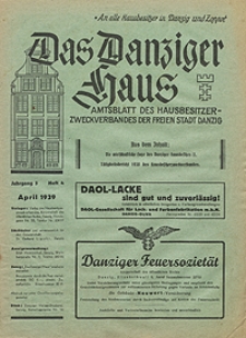 Das Danziger Haus : Amtsblatt des Hausbesitzer-Zweckverbandes der Freien Stadt Danzig, Apr. 1939, H. 4
