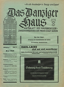 Das Danziger Haus : Amtsblatt des Hausbesitzer-Zweckverbandes der Freien Stadt Danzig, Mai. 1939, H. 5