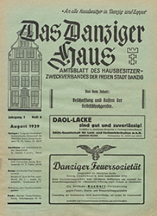 Das Danziger Haus : Amtsblatt des Hausbesitzer-Zweckverbandes der Freien Stadt Danzig, Aug. 1939, H. 8