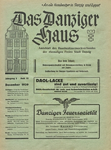 Das Danziger Haus : Amtsblatt des Hausbesitzer-Zweckverbandes der Freien Stadt Danzig, Dez. 1939, H. 12