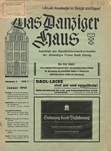 Das Danziger Haus : Amtsblatt des Hausbesitzer-Zweckverbandes der Freien Stadt Danzig, Jan. 1940, H. 1