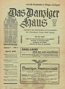 Das Danziger Haus : Amtsblatt des Hausbesitzer-Zweckverbandes der Freien Stadt Danzig, Apr. 1940, H. 4