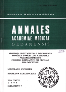 Annales Academiae Medicae Gedanensis, 2006, supl. 7 : Apoptoza spontaniczna i indukowana komórek dwóch linii czerniaka przeszczepialnego chomika różniących się cechami biologicznymi