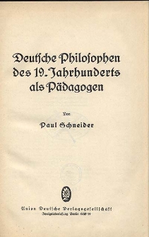 Deutsche Philosophen des 19. Jahrhunderts als Padagogen