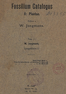 Fossilium Catalogus. II, Plantae. Pars 1: W. Jongmans, Lycopodiales I