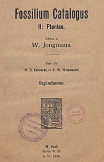 Fossilium Catalogus. II, Plantae. Pars 14: W. N. Edwards et F. M. Wonnacott, Sapindaceae