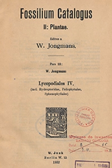 Fossilium catalogus. II, Plantae. Pars 18: W. Jongmans, Lycopodiales IV