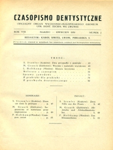 Czasopismo Dentystyczne 1938, r. 8, nr 1-6