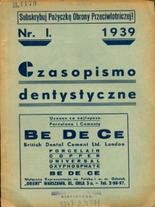 Czasopismo Dentystyczne 1939, r. 9, nr 1-3