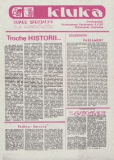 Kluka : dwutygodnik Uczelnianego Parlamentu SZSP Politechniki Gdańskiej, numer specjalny dla kandydat&oacute;w