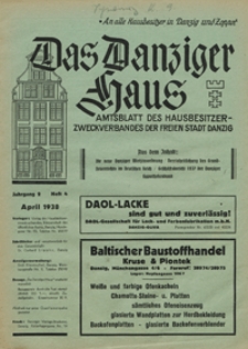 Das Danziger Haus : Amtsblatt des Hausbesitzer-Zweckverbandes der Freien Stadt Danzig, Apr. 1938, H. 4