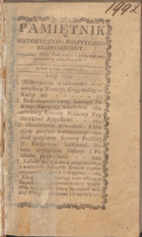 Pamiętnik Polityczny y Historyczny : Przypadk&oacute;w, Ustaw, Os&oacute;b, Mieysc i Pism wiek nasz szczeg&oacute;lniey interessuiących, 1792, t. 1, cz. 2