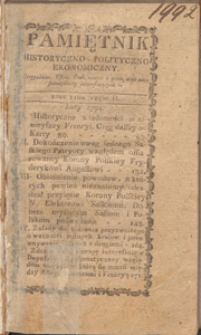 Pamiętnik Polityczny y Historyczny : Przypadków, Ustaw, Osób, Mieysc i Pism wiek nasz szczególniey interessuiących, 1792, t. 1, cz. 2