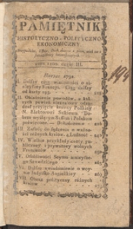 Pamiętnik Polityczny y Historyczny : Przypadk&oacute;w, Ustaw, Os&oacute;b, Mieysc i Pism wiek nasz szczeg&oacute;lniey interessuiących, 1792, t. 1, cz. 3