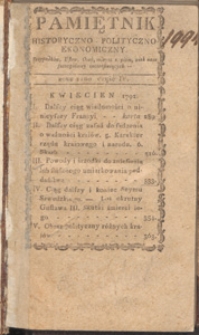 Pamiętnik Polityczny y Historyczny : Przypadk&oacute;w, Ustaw, Os&oacute;b, Mieysc i Pism wiek nasz szczeg&oacute;lniey interessuiących, 1792, t. 2, cz. 4