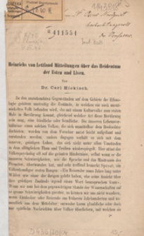 Heinrichs von Lettland Mitteilungen &uuml;ber das Heidentum des Esten und Liven