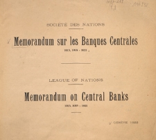 Memorandum sur les banques centrales 1913, 1918-1921 = Memorandum on central banks 1913, 1918-1921