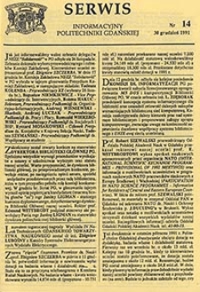 Serwis informacyjny Politechniki Gdańskiej, Nr 14, dnia: 30.12.1991
