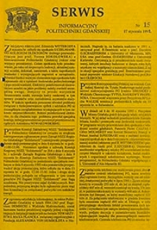 Serwis informacyjny Politechniki Gdańskiej, Nr 15, dnia: 17.01.1992