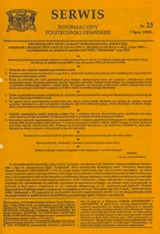 Serwis informacyjny Politechniki Gdańskiej, Nr 23, dnia: 7.07.1992