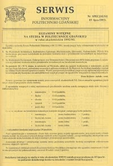 Serwis informacyjny Politechniki Gdańskiej, Nr specjalny, dnia: 15.07.1992