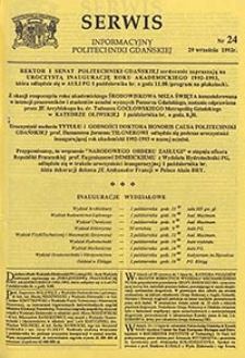 Serwis informacyjny Politechniki Gdańskiej, Nr 24, dnia: 29.09.1992