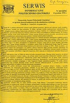 Serwis informacyjny Politechniki Gdańskiej, Nr specjalny, dnia: 21.12.1998