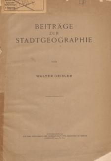 Beiträge zur Stadtgeographie