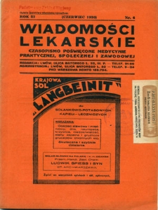 Wiadomości Lekarskie 1930, R.3, nr 6,7,10-11