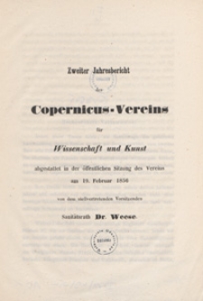 Jahresbericht des Coppernicus-Vereins für Wissenschaft und Kunst : abgestattet in der öffentlichen Sitzung des Vereins am 19. Februar 1856