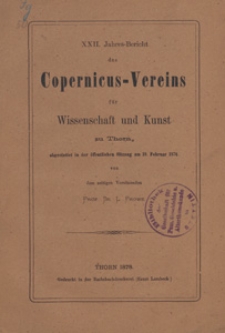 Jahresbericht des Coppernicus-Vereins für Wissenschaft und Kunst : abgestattet in der öffentlichen Sitzung des Vereins am 19. Februar 1876