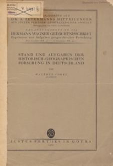 Stand und Aufgaben der historisch-geographischen Forschung in Deutschland