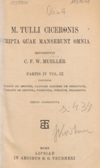 M. Tulli Ciceronis scripta quae manserunt omnia. Ps. 4, Vol. 3