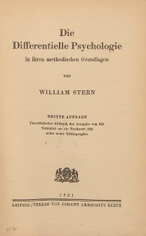 Die Differentielle Psychologie in ihren methodischen Grundlagen