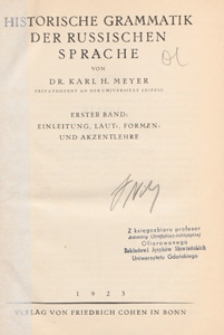 Historische Grammatik der russischen Sprache. Bd. 1, Einleitung, Laut-, Formen- und Akzentlehre