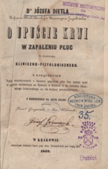 O upuście krwi w zapaleniu płuc ze stanowiska kliniczno-fizyologicznego