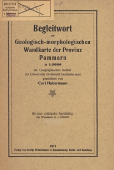 Begleitwort zur geologisch-morphologischen Wandkarte der Provinz Pommern in 1 : 200000
