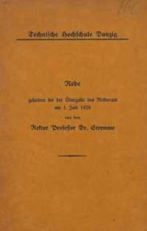 Rede gehalten bei der Ubergase des rektorats am 1. Juli 1928 von dem Rektor Prof. Dr. Stremme