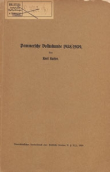 Pommersche Volkskunde 1938/1939