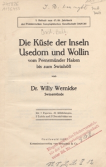 Die K&uuml;ste der Inseln Usedom und Wollin wom Peenem&uuml;nder Haken bis zum Swinh&ouml;ft