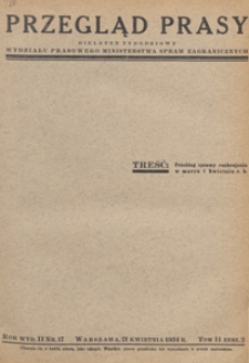 Przegląd Prasy : biuletyn tygodniowy Wydziału Prasowego Ministerstwa Spraw Zagranicznych, 1934 tom 2 zesz. 2