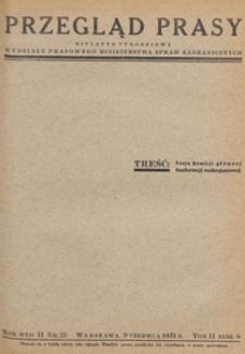 Przegląd Prasy : biuletyn tygodniowy Wydziału Prasowego Ministerstwa Spraw Zagranicznych, 1934 tom 2 zesz. 9