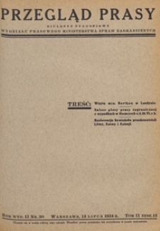 Przegląd Prasy : biuletyn tygodniowy Wydziału Prasowego Ministerstwa Spraw Zagranicznych, 1934 tom 2 zesz. 14