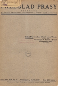 Przegląd Prasy : biuletyn tygodniowy Wydziału Prasowego Ministerstwa Spraw Zagranicznych, 1939 tom 13 zesz. 1